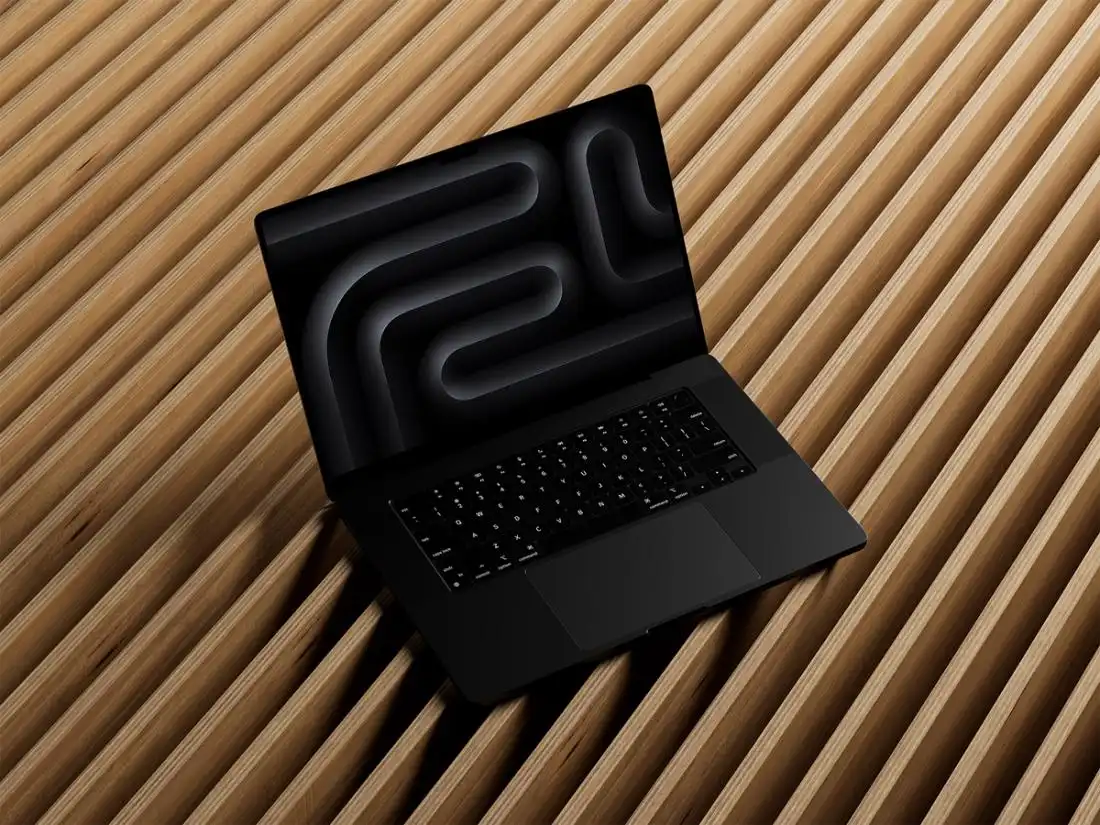 M3 MacBook Pro On Wood Planks Mockup