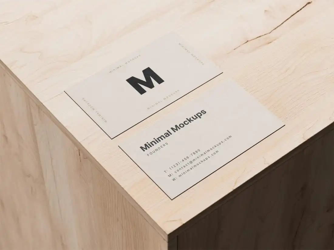 Business Cards on Wooden Box Mockup