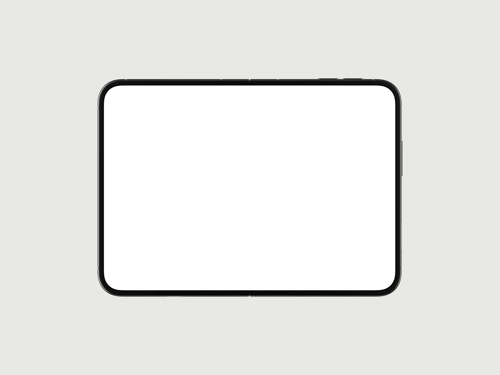 Unfolded black iPhone Duo with a blank white screen on a light background